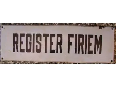 PLECHOVÁ SMALTOVÁ CEDULE REGISTER FIRIEM