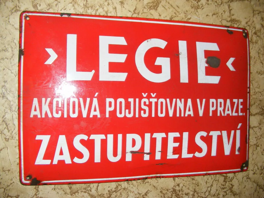 VELKÁ SMALTOVÁ CEDULE LEGIE ZASTUPITELSTVÍ POJIŠŤOVNA