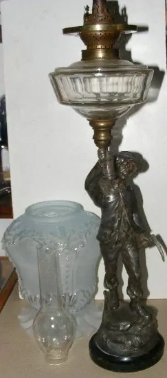STAROŽITNÁ PETROLEJOVÁ LAMPA FIGURÁLNÍ , PETROLEJKA HORNICKÁ