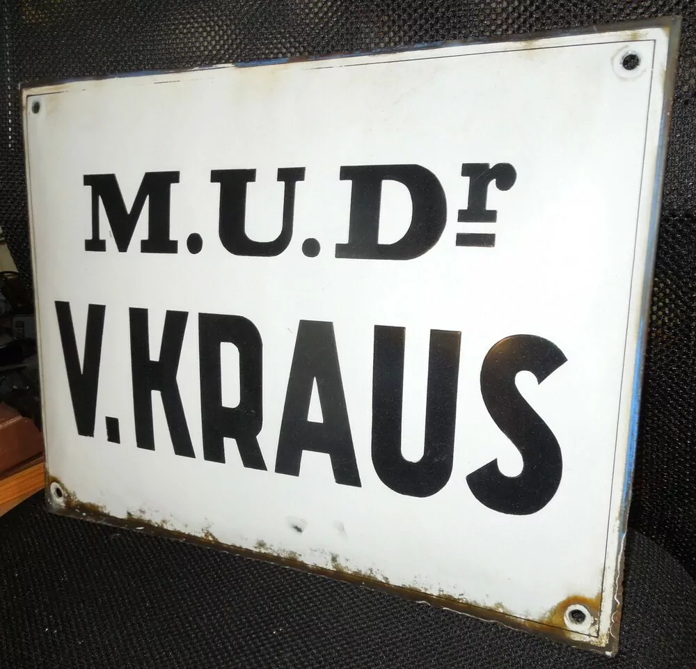 PLECHOVÁ SMALTOVÁ CEDULE MUDR. KRAUS