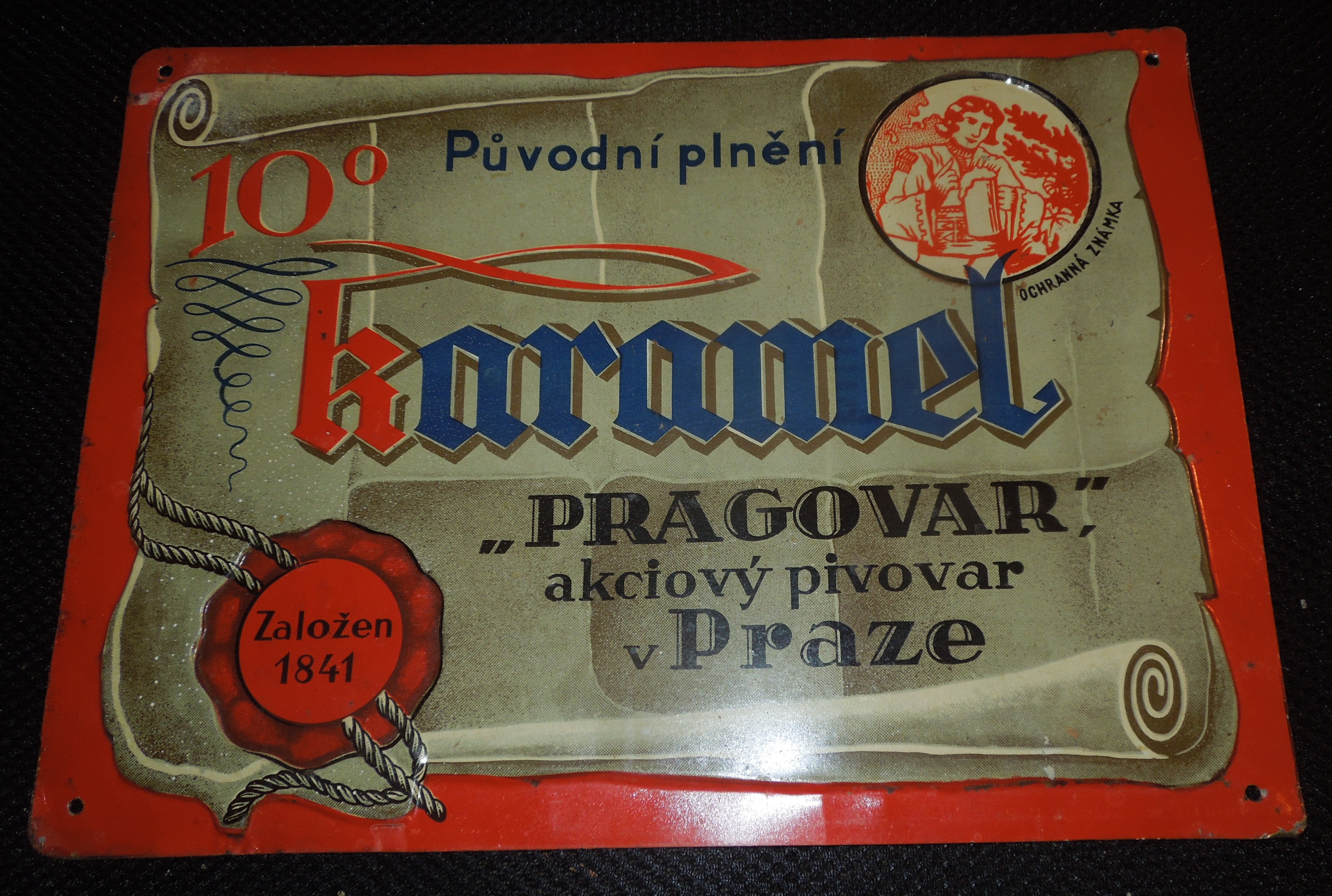 PLECHOVÁ CEDULE PRAGOVAR a.s. v PRAHA karamel 10 ORIGINÁL