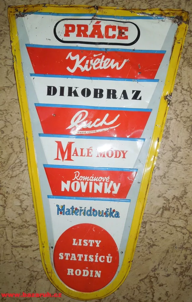 STAROŽITNÁ PLECHOVÁ CEDULE PRÁCE-DIKOBRAZ-MATEŘIDOUŠKA -NOVINY