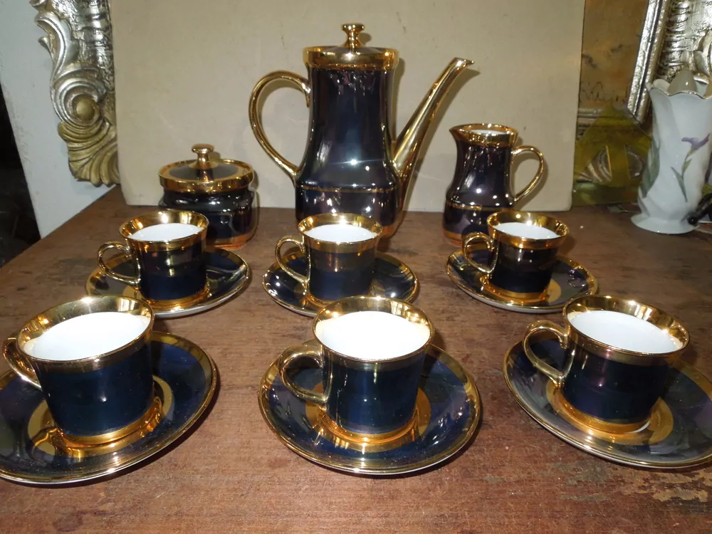 KÁVOVÁ  SOUPRAVA TMAVĚ MODRÁ ČESKÝ PORCELÁN