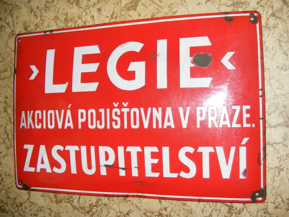 VELKÁ SMALTOVÁ CEDULE LEGIE ZASTUPITELSTVÍ POJIŠŤOVNA