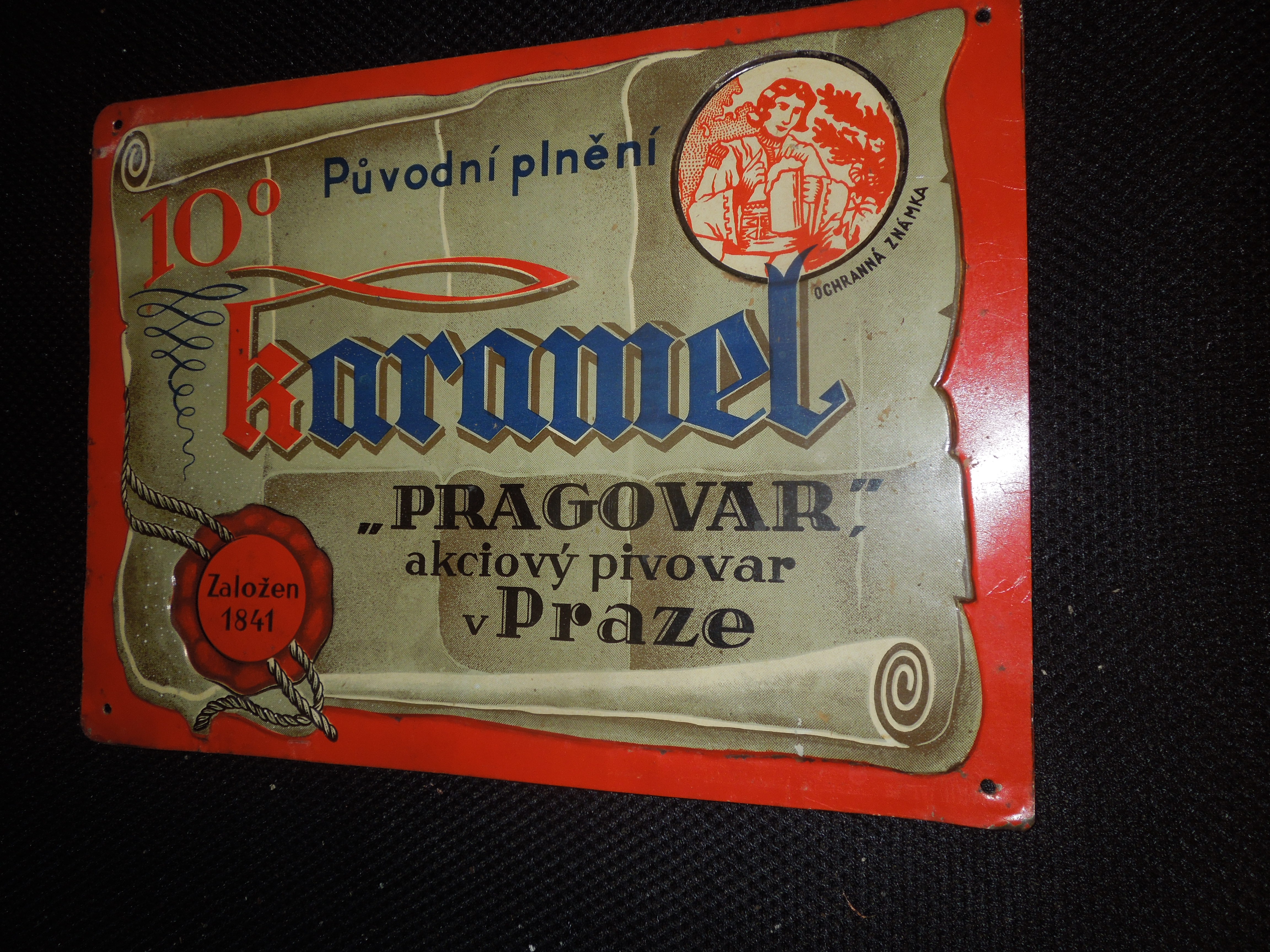 PLECHOVÁ CEDULE PRAGOVAR a.s. v PRAHA karamel 10 ORIGINÁL
