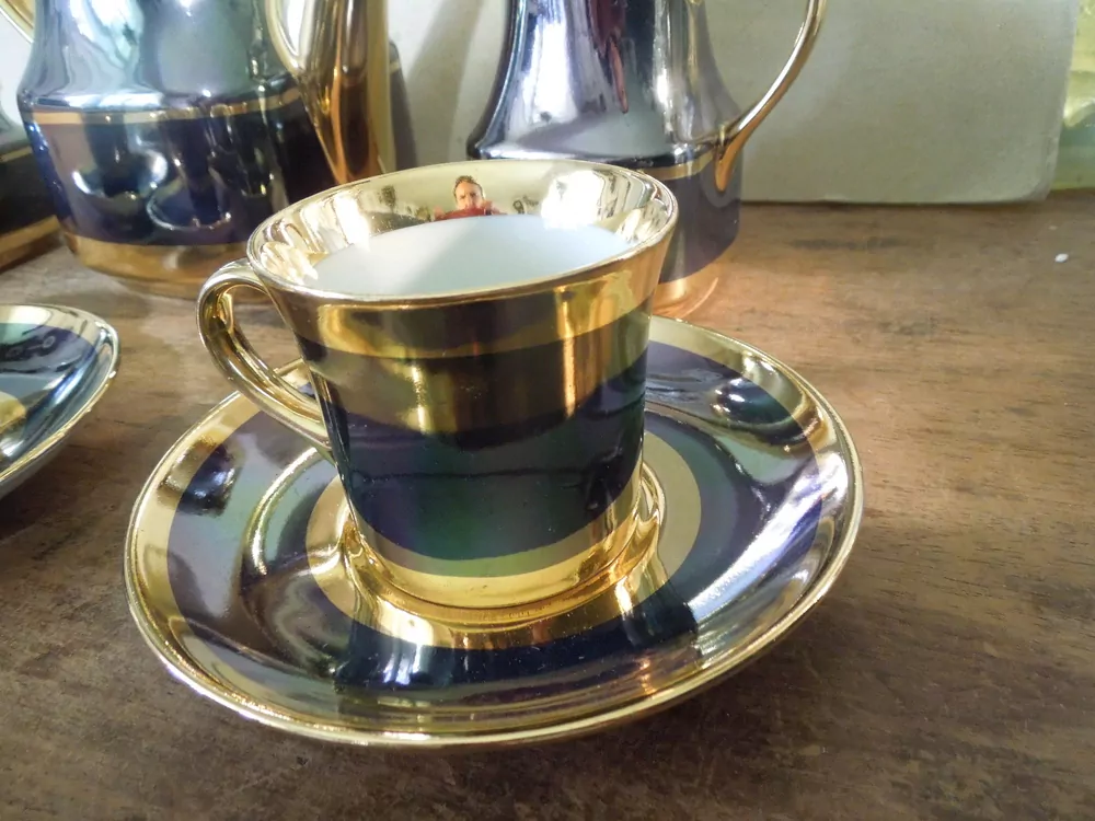KÁVOVÁ  SOUPRAVA TMAVĚ MODRÁ ČESKÝ PORCELÁN
