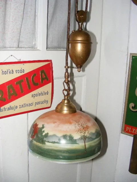 STAHOVACÍ STARÝ LUSTR STÍNÍTKO STAHOVAČKA MOSAZNÁ ART