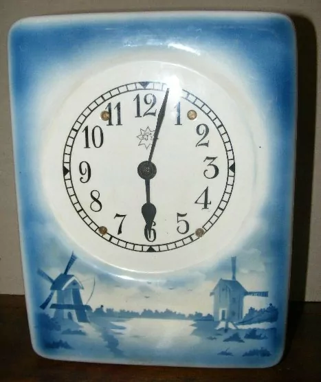 HODINY PORCELÁNOVÉ KUCHYŇSKÉ PORCELÁNKY MOTIV MLÝNY