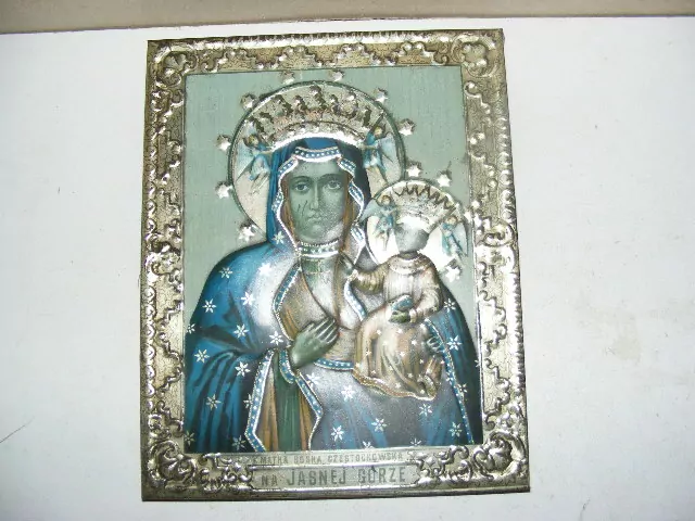 IKONA MADONA S JEŽÍŠKEM STŘÍBRO CCA 22X18 CM