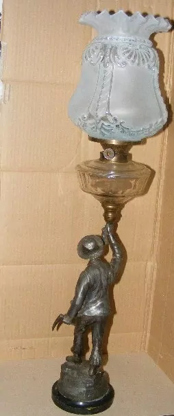 STAROŽITNÁ PETROLEJOVÁ LAMPA FIGURÁLNÍ , PETROLEJKA HORNICKÁ
