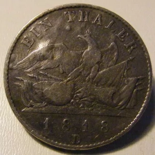 GERMANY PRUSSIA 1818-D 1 THALER SILVER COIN, VF/XF